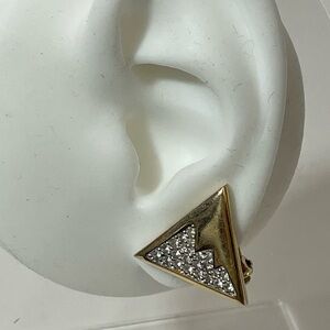 Vintage Goldtone Clear Rhinestones TRIANGLE Shape Clip-On Earrings